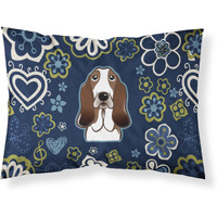 Blue Flowers Basset Hound Fabric Standard Pillowcase