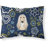 Blue Flowers Afghan Hound Fabric Standard Pillowcase