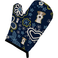 "Caroline's Treasures Blue Flowers Wire Haired Fox Terrier, Large, multicolor oven mitt"