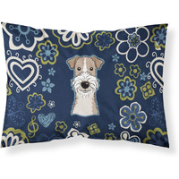 Blue Flowers Wire Haired Fox Terrier Fabric Standard Pillowcase