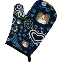 "Caroline's Treasures Blue Flowers Papillon, Large, multicolor oven mitt"