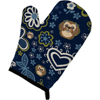 "Caroline's Treasures Blue Flowers Chocolate Brown Shih Tzu, Large, multicolor oven mitt"