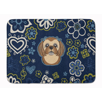 "Caroline's Treasures Blue Flowers Chocolate Brown Shih Tzu Floor Mat, 19"" x 27"", Multicolor"
