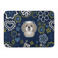"Caroline's Treasures Blue Flowers Gray Silver Shih Tzu Floor Mat, 19"" x 27"", Multicolor"