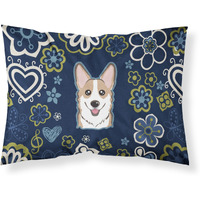 Blue Flowers Sable Corgi Fabric Standard Pillowcase