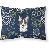 Blue Flowers Tricolor Corgi Fabric Standard Pillowcase