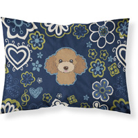 Blue Flowers Chocolate Brown Poodle Fabric Standard Pillowcase