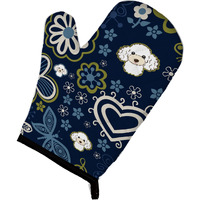 "Caroline's Treasures Blue Flowers White Poodle, Large, multicolor oven mitt"