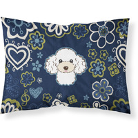 Blue Flowers White Poodle Fabric Standard Pillowcase