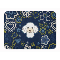 "Caroline's Treasures Blue Flowers White Poodle Floor Mat, 19"" x 27"", Multicolor"