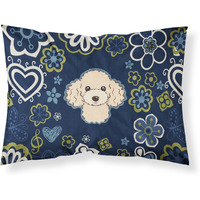 Blue Flowers Buff Poodle Fabric Standard Pillowcase