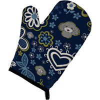 "Caroline's Treasures Blue Flowers Silver Gray Poodle, Large, multicolor oven mitt"