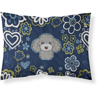 Blue Flowers Silver Gray Poodle Fabric Standard Pillowcase