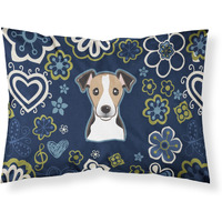 Blue Flowers Jack Russell Terrier Fabric Standard Pillowcase