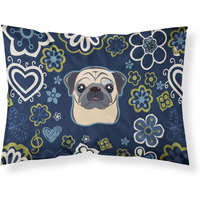 Blue Flowers Fawn Pug Fabric Standard Pillowcase