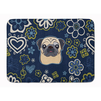 "Caroline's Treasures Blue Flowers Fawn Pug Floor Mat, 19"" x 27"", Multicolor"
