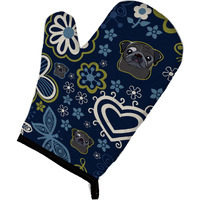"Caroline's Treasures Blue Flowers Black Pug, Large, multicolor oven mitt"