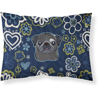 Blue Flowers Black Pug Fabric Standard Pillowcase