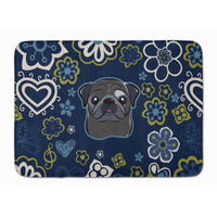 "Caroline's Treasures Blue Flowers Black Pug Floor Mat, 19"" x 27"", Multicolor"