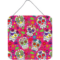 "Caroline's Treasures Day of the Dead Pink Metal Print, 6"" H x 6"" W, Multicolor"