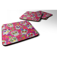 "Caroline's Treasures Day of The Dead Pink Foam Coaster Set of 4, 3.5, Multicolor"