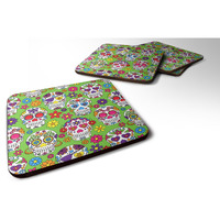"Caroline's Treasures Day of The Dead green Foam Coaster Set of 4, 3.5, Multicolor"