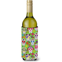 "Caroline's Treasures Day of the Dead Green Wine Bottle Beverage Insulator Hugger, 750 ml, Multicolor"