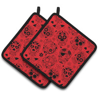 "Caroline's Treasures Day of The Dead Orange Pair of Pot Holders, 7.5HX7.5W, Multicolor"