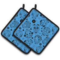 "Caroline's Treasures Day of The Dead Red Pair of Pot Holders, 7.5HX7.5W, Multicolor"