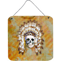 "Caroline's Treasures Day of the Dead Indian Skull Metal Print, 6"" H x 6"" W, Multicolor"