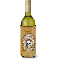 "Caroline's Treasures Day of the Dead Indian Skull Wine Bottle Beverage Insulator Hugger, 750 ml, Multicolor"