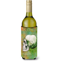 "Caroline's Treasures Day of the Dead Green Skull Wine Bottle Beverage Insulator Hugger, 750 ml, Multicolor"