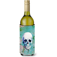 "Caroline's Treasures Day of the Dead Teal Skull Wine Bottle Beverage Insulator Hugger, 750 ml, Multicolor"