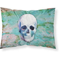 "Caroline's Treasures Day of the Dead Teal Skull Printed, Polyester, 250 Thread count, Envelope closure Pillowcase, Standard, Multicolor"