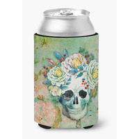 "Caroline's Treasures Day of The Dead Skull with Flowers Can or Bottle Hugger, Can Hugger, Multicolor"