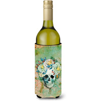 "Caroline's Treasures Day of the Dead Skull with Flowers Wine Bottle Beverage Insulator Hugger, 750 ml, Multicolor"