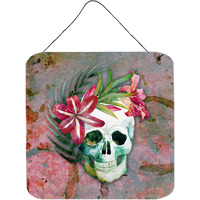 "Caroline's Treasures Day of the Dead Skull Flowers Metal Print, 6"" H x 6"" W, Multicolor"