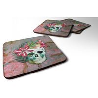 "Caroline's Treasures Day of The Dead Skull Flowers Foam Coaster Set of 4, 3.5, Multicolor"