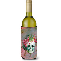 "Caroline's Treasures Day of the Dead Skull Flowers Wine Bottle Beverage Insulator Hugger, 750 ml, Multicolor"