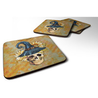 "Caroline's Treasures Day of The Dead Witch Skull Foam Coaster Set of 4, 3.5, Multicolor"