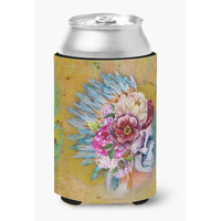 "Caroline's Treasures Day of The Dead Flowers Skull Can or Bottle Hugger, Can Hugger, Multicolor"