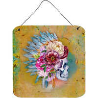 "Caroline's Treasures Day of the Dead Flowers Skull Metal Print, 6"" H x 6"" W, Multicolor"