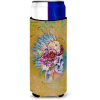 "Caroline's Treasures Day of The Dead Flowers Skull Michelob Ultra Hugger For Slim Cans, Slim Can, Multicolor"