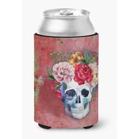 "Caroline's Treasures Day of The Dead Red Flowers Skull Can or Bottle Hugger, Can Hugger, Multicolor"