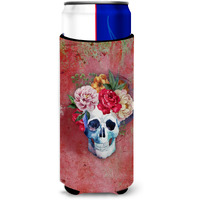 "Caroline's Treasures Day of The Dead Red Flowers Skull Michelob Ultra Hugger For Slim Cans, Slim Can, Multicolor"
