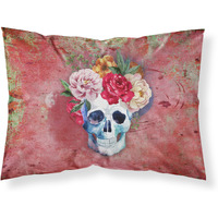 "Caroline's Treasures Day of the Dead Red Flowers Skull Pillow Case, Standard, Multicolor"