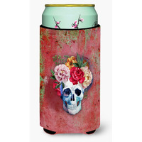 "Caroline's Treasures Day of The Dead Red Flowers Skull Tall Boy Beverage Insulator Hugger, Multicolor"