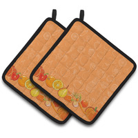 "Caroline's Treasures Fruits & Vegetables In Orange Pair of Pot Holders, 7.5HX7.5W, Multicolor"