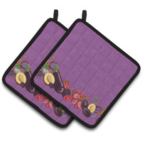 "Caroline's Treasures Fruits & Vegetables In Purple Pair of Pot Holders, 7.5HX7.5W, Multicolor"