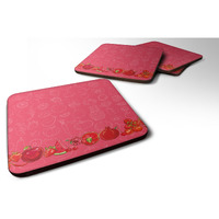 "Caroline's Treasures Fruits & Vegetables In Red Foam Coaster Set of 4, 3.5, Multicolor"
